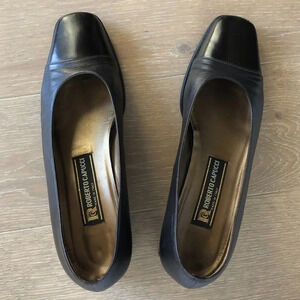 Roberto Capucci Vintage Leather Square Toed Slip-on Heels Brown Size 10 B